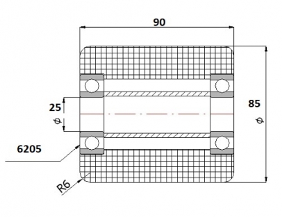 Poliamidinis ratukas kėlimo technikai 85x90 mm (25 mm ašis)
