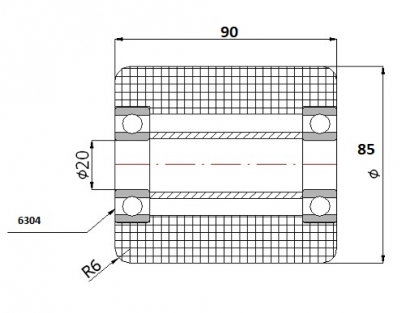 Poliamidinis ratukas kėlimo technikai 85x90 mm (20 mm ašis)