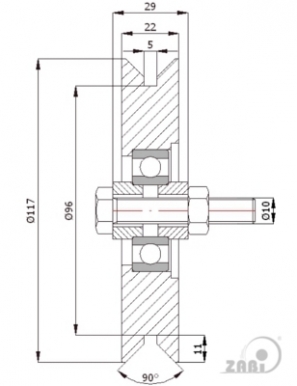 Ø117 mm ratukas bėginiams vartams, skirtas kampiniam profiliui