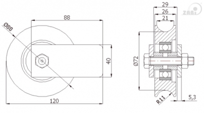 Ø89 mm ratukas su tvirtinimu bėginiams vartams, skirtas 1/2" apvaliam profiliui