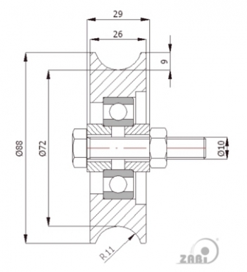 Ø89 mm ratukas bėginiams vartams, skirtas 1/2" apvaliam profiliui