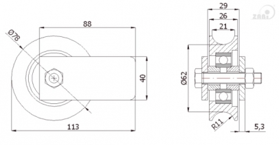 Ø79 mm ratukas su tvirtinimu bėginiams vartams, skirtas 1/2" apvaliam profiliui