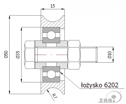 Ø50 mm ratukas bėginiams vartams, skirtas apvaliam profiliui
