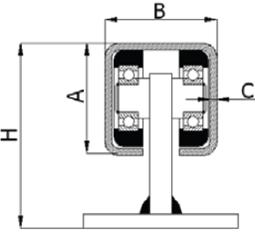 Fiksuotas vežimėlis be aukščio reguliavimo 80x80 mm profiliui (800 kg)