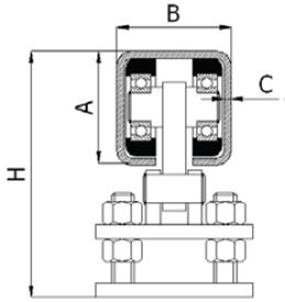 Svyruojantis vežimėlis su aukščio reguliavimu 60x60 mm profiliui (400 kg)